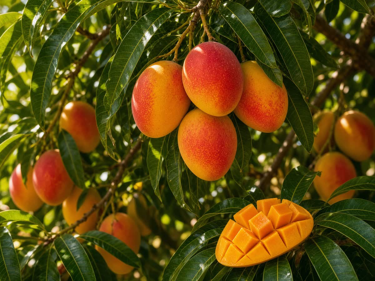 Ripe mangoes in a Florida grove